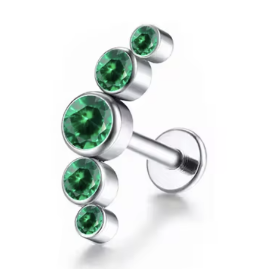 Titanium labret earring for lip or ear cartilage piercing PiercedFish TIL20 wrap cluster with cubic zirconia